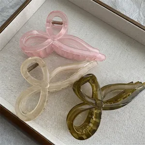 Pince à Cheveux Nœud Translucide Couleur Gelée pour Femmes Élégante Barrette Requin Accessoires de Coiffure de Mode