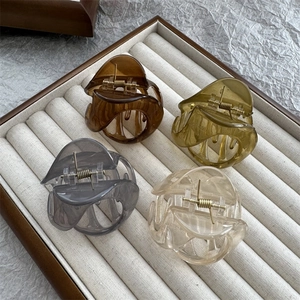 Lot de quatre pinces à cheveux en résine colorée ambre, verte, grise et couleur champagne