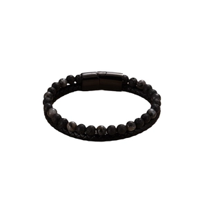 Bracciale multistrato da uomo con pietra lavica, occhio di tigre e cuoio intrecciato