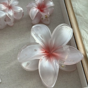 Pince à cheveux fleurie nacrée avec dégradé de rose et blanc, style élégant