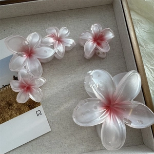Pinces à cheveux en forme de fleur de frangipanier dégradée sur plateau de lin