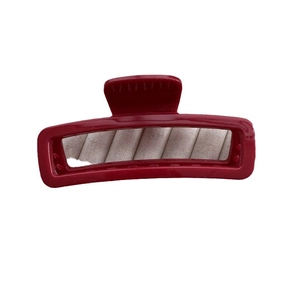 Minimalist glossy deep red rectangular shark hair claw clip for women's thick hair