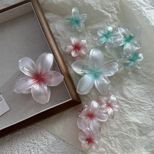 Pince à Cheveux Pastorale Plumeria Dégradé Nacré Pour Femme Elégante Pince Crabe Fleur Accessoire Cheveux Vacances