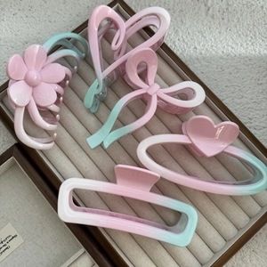 Gradient Pink Green Large Hair Claw Clip Elegant Resin Flower Heart Bow Shark Clip For Women Korean Hair Accessories