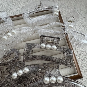 Pinces à cheveux en dentelle avec perles pour femmes, lot de barrettes grises et claires