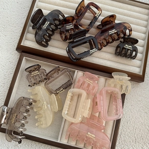 Korean Minimalist Square Hair Claw Clip Women Chic Letter Rectangular Hollow Shark Clip Amber White Hair Accessories