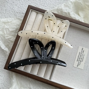 Japanese style polka dot shark hair claw clips in ivory and black for thick hair