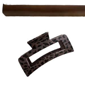 Classic leopard print hair claw clip in rectangular hollow design for long hair styles