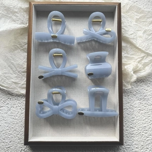 Morandi light blue matte hair claw clips set in six assorted geometric minimalist shapes