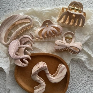 Pince à Cheveux de Style Coréen avec Motif de Marbre Grande Texture d'Acétate Nœud Papillon Géométrique Accessoires de Cheveux Elégant Quotidien