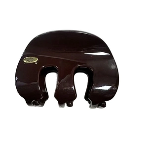 Pince à cheveux minimaliste marron foncé brillant avec plaque dorée et design incurvé