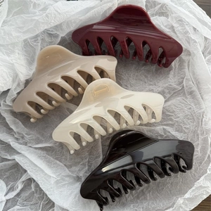 Set of four 14cm large hair claws in burgundy, cream, and coffee for thick hair styling