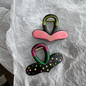 Vintage acetate heart hair claw clip with colorful polka dots and Barrette LaFrance text
