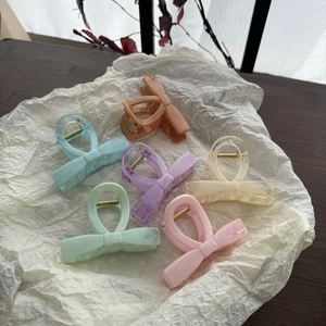 Bowknot Hair Claw Clip For Women Elegant Marble Texture Plastic Shark Clip Sweet Korean Style Large Hair Catch Accessories