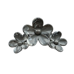 Elegant grey marble acetate flower hair claw clip with three-blossom design for women