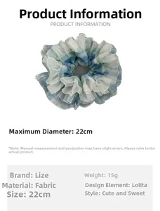 Blue and white plaid oversized scrunchie with lace trim detail and 22cm diameter size