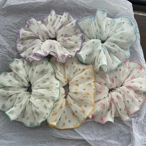 Korean Style Large Pleated Floral Scrunchie Handmade Fabric Rose Pattern Elastic Hair Band Fresh Sweet Hair Accessories For Women