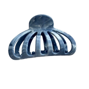 Blue marble texture shark hair clip for women with fan-shaped hollow design and glossy finish