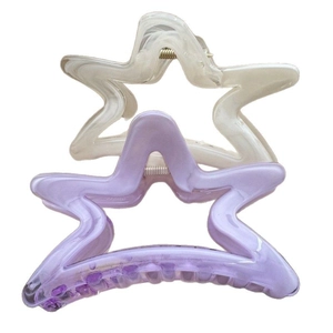 Pinze per capelli a forma di stella traslucida color crema e lavanda con trama marmorea