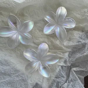 Iridescent Frangipani Hair Claw Clip Plumeria Flower Hair Clip Pearlescent Shark Clip For Women Beach Vacation Accessory