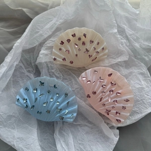 Pince à Cheveux Coquillage à la Mode pour Femmes Pince en Résine Texture Künstliche Perle avec Strass Étoile Lune Accessoires Cheveux