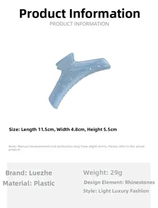 Detailed size information for a blue rhinestone claw clip showing 11.5cm length dimensions