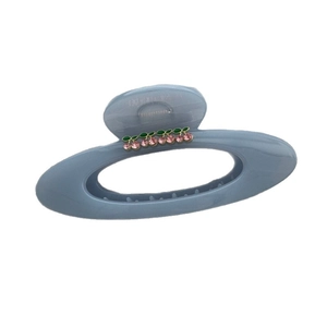 Minimalist grey-blue cherry hair claw clip with pink rhinestones for thick hair