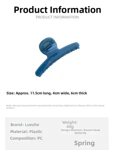 Detailed view of the dark blue butterfly hair claw clip with specific size measurements