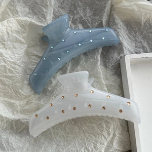 Set of two large rhinestone shark hair clips in blue and ivory white matte finish
