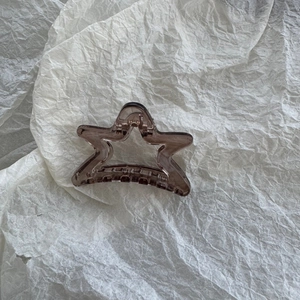 Detail of coffee brown translucent star hair claw clip with sturdy metal spring