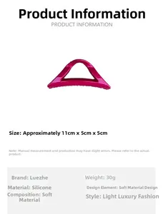 Macro shot of rose red silicone hair claw clip showing 11x5x5cm size specifications