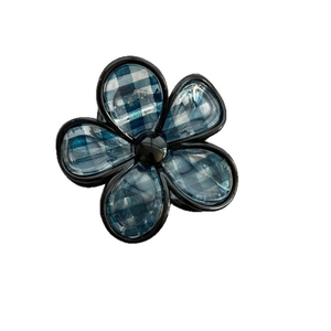 Elegant five-petal flower hair claw clip with blue and white gingham pattern for women