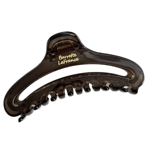 French style hollowed hair claw clip in translucent dark brown resin with gold lettering