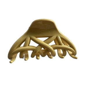 Pince à cheveux jaune crème motif treillis style coréen pour coiffure élégante