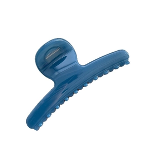 Elegant Morandi blue resin hair claw clip with metal spring on white background