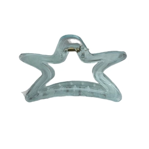 Elegant star-shaped hair claw clip in transparent light blue with gold spring mechanism