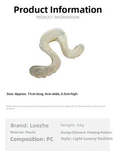 Detailed view of large flowing wave hair claw clip in beige PC material with size data