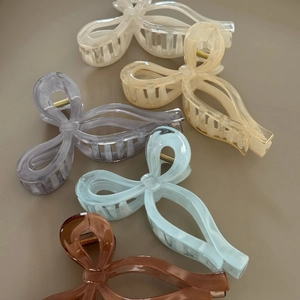 Minimalist marble texture bow hair claw clips in five elegant colors for thick hair