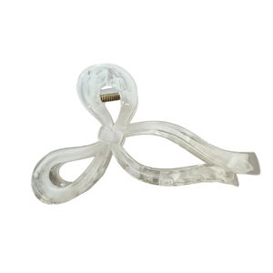 Elegant white marble texture acetate bow hair claw clip with a minimalist French style finish