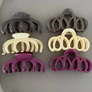 Lot de 6 grandes pinces à cheveux en résine brillante, coloris gris, beige et violet