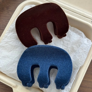 French style flocked PC M-shaped hair claws in dark brown and navy blue colors