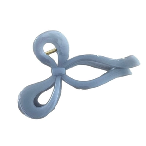 Elegante pinza per capelli a fiocco azzurro in resina lucida con molla in metallo