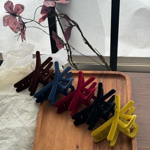Lot de cinq grandes pinces à cheveux floquées aux couleurs d'automne sur plateau