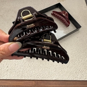Large burgundy and coffee crescent hair claws with gold Barrette La France print