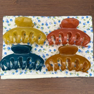Lot de quatre pinces à cheveux de 11cm en résine brillante aux couleurs d'automne variées