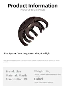 Detail showing red-brown pumpkin shark hair clip with dimensions 10x4.6x6cm and PC material