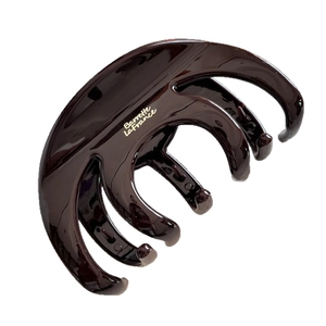 Classic dark brown pumpkin hair claw clip for women featuring French golden lettering