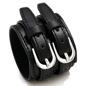 Punk Retro Breit Kunstleder Armband Für Herren Doppel Legierung Schnalle Naht Manschette Armreif Einstellbar Mode Schmuck