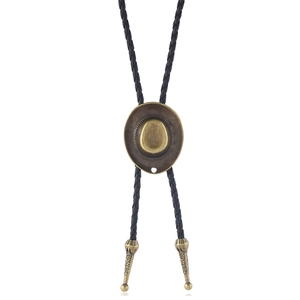 Corbata Bolo Western con colgante de sombrero de vaquero bronce y cordón trenzado
