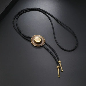 Corbata bolo vintage con sombrero de vaquero y cordón de cuero trenzado negro con bronce
